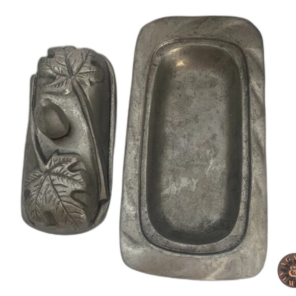 Vintage Vari Diseños Pewter Co. Butter Dish with Leaf Pattern – Made in Mexico - Picture 3 of 4